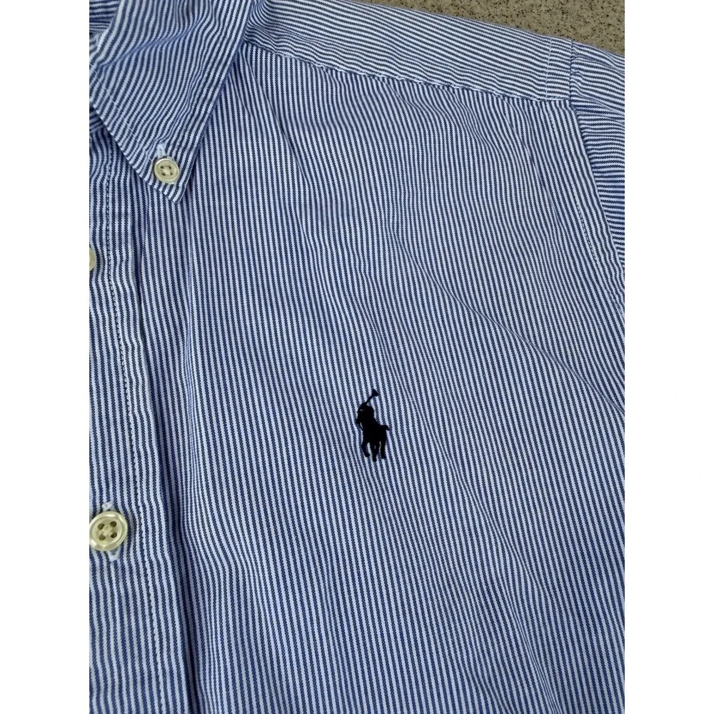 Ralph Lauren Pinstripe Kids L Button Down Shirt - Kids Blue/White Long Sleeve